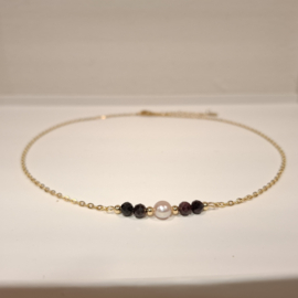 Minimalistische Halsketting Stainless Steel - Goudkleur/Donkerrood