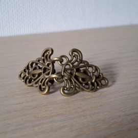 Antiek Brons Vestclip Noorse Sluiting met dubbele haak en oog