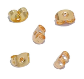 RVS Oorstekers met horizontaal oog (incl vlindertjes) - Goudkleur - 2 stuks