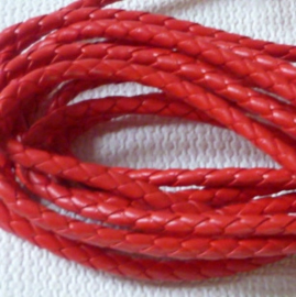 Rond gevlochten Imitatie Leer - ca 5mm dik - Rood - 1 meter