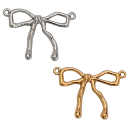 Tussenzetsel Strikje Goudkleur of Zilverkleur RVS - 28x19mm