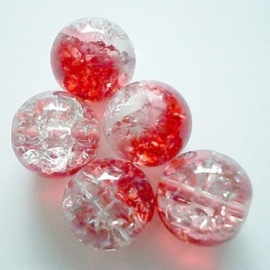 Glaskraal Crackle rond 10mm – Duo Kristal Rood - 5 stuks