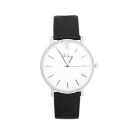 Horloge Zilverkleur met Zwart Leren Bandje - Ø 40mm