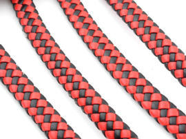 Imitatieleer band gevlochten 9,5mm x4mm – Rood Zwart - 20cm