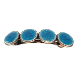 Haarknip Brons met 4 porcelein cabochons Blauw