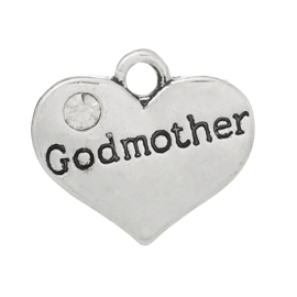 Bedel Hanger - Zilverkleur metaal ‘Godmother’ - 15mm x 14mm