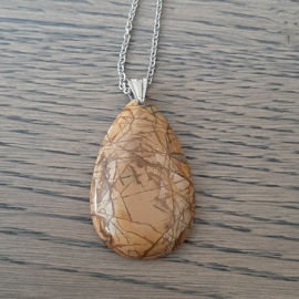Picasso Jaspis Druppelvormige Hanger aan RVS Ketting