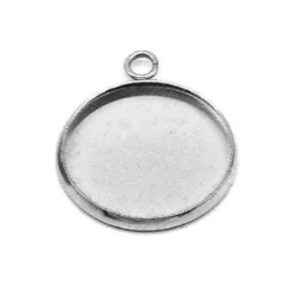 Cabochon hanger glad 14mm zilverkleur voor 12mm cabochons