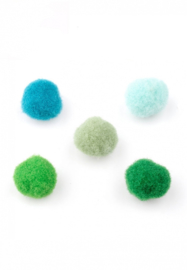 Pompon Balletjes - Bedels - Stof - Groen Blauw Mix -10mm - 20 stuks