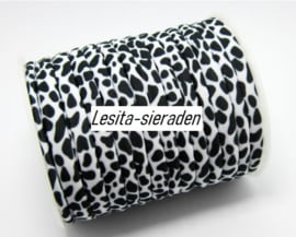 Modi elastiek, Ibiza elastisch koord - Panterprint -  zwart-wit - 5mm breed - per 50cm