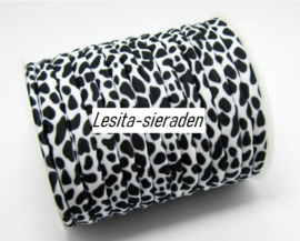 Modi elastiek, Ibiza elastisch koord - Panterprint -  zwart-wit - 5mm breed - per 50cm