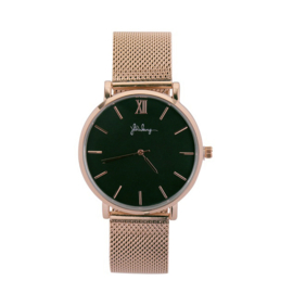 Horloge met Stalen Bandje - Rosé Goudkleur met Zwarte Wijzerplaat - Ø 40mm