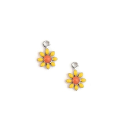 RVS Zilverkleur Emaille Hangers Bloem - 10x7mm