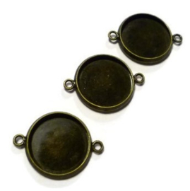 Cabochonsetting - rond met 2 oogjes voor 14mm cabochon - oud brons - antiek goudkleur