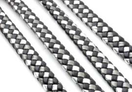 Imitatieleer band gevlochten 9,5mm x4mm – Zwart Grijs Zilver - 20cm