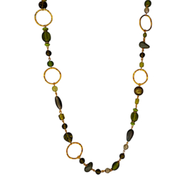 Lange Halsketting Groen met Goudkleur accenten - 100cm