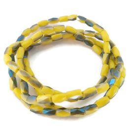 Tube Facet Glaskralen AB 5x3mm - geel / blauw - 10 stuks