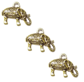 Bedel Hanger 3D Olifant – Antiek Goudkleur Metaal - 17x13mm - 5 stuks