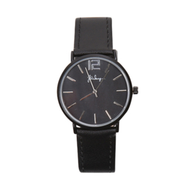 Horloge Zwart met Zwart PU Leren Bandje - Ø 40mm