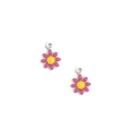 RVS Zilverkleur Emaille Hangers Bloem - 10x7mm