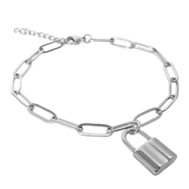 Paperclip Schakelarmband met slotjeshanger - Stainless Steel