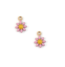 RVS Goudkleur Emaille Hangers Bloem - 10x7mm