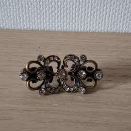 Antiek Brons Vest Sluiting met strass steentjes 5.0 x 2.4cm