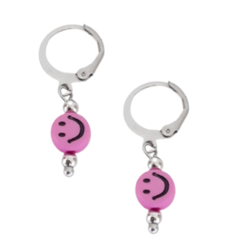 RVS Oorbellen Roze Smiley