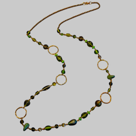 Lange Halsketting Groen met Goudkleur accenten - 100cm