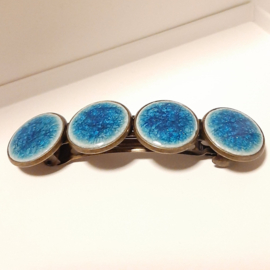 Haarknip Brons met 4 porcelein cabochons Blauw