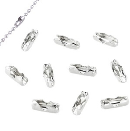 Sluiting / Tussenkap voor 2.0 of 2.4mm  Bolletjes ketting - Rhodium - 10 stuks