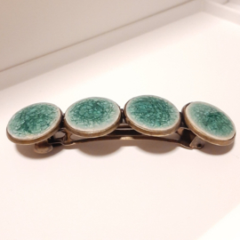 Haarknip Brons met 4 porcelein cabochons Zeegroen