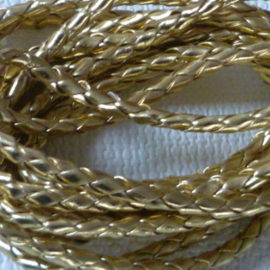 Rond gevlochten Imitatie Leer - ca 5mm dik - Goud -  80cm