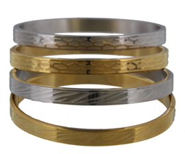 Stainless steel bangle armband met Honingraat print - zilver of goudkleur - maat M