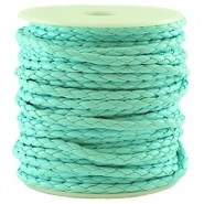 Rond gevlochten Imitatie Leer - ca 4mm dik - Licht Turquoise- 1 meter