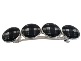 Haarknip zilverkleur met 4 cabochons - zwart wit geblokt