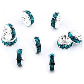 Strass Rondellen kristal - Silver Plated -  6mm - Peacock Blue - 10 stuks