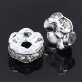 Strass Rondellen kristal - Silver Plated - Golvend – Blank - 10 stuks