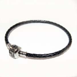 Pandora-style lederen armband met bolsluiting - Elemento - 16cm