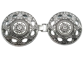 Noorse Sluiting - Rond -  Antiek Zilverkleur - 6.5 x 2.9cm