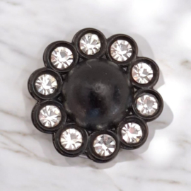 Mini Broche met Magneet - Zwart met Strass - 13mm