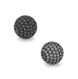 Metaal Kraal - rond - 8 of 10 mm -  gun black met zirkonia's