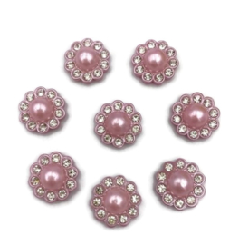 Hars Cabochon - Bloem met parel en strass rand - 13.5x6mm - div kleuren - 2 stuks