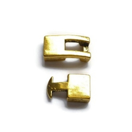 Inhaaksluiting voor leer oudgoudkleur afm. ca.33x12mm - gat 10x3mm