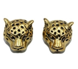 Luipaard bedel -  metaal - 12x10x8mm - gat 1.3mm - zilver- of goudkleur