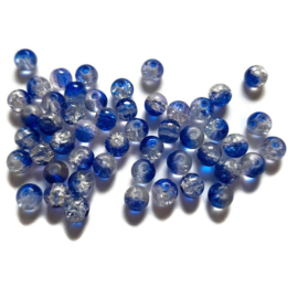 Glaskraal Crackle rond - 6mm - Duo Kristal Blauw - 15 stuks