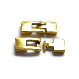 Inhaaksluiting voor leer oudgoudkleur afm. ca.33x12mm - gat 10x3mm