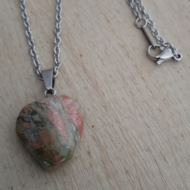 Natuursteen Hanger aan RVS Ketting van 60cm lang - Unakiet