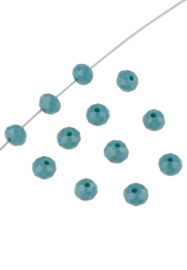 Facet Glaskralen 4 x 3 mm Azuurblauw Opaque Rondel - 25 stuks