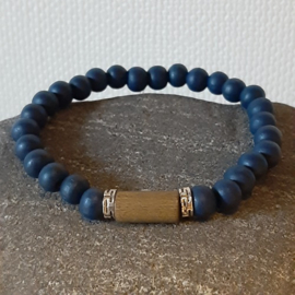 Houten Heren / Jongens Armband van 8mm Kralen Hout - Donkerblauw